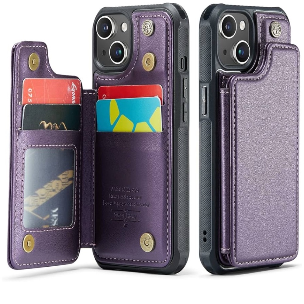 Purple Wallet Phone Case with Card Slots and Camera Protection